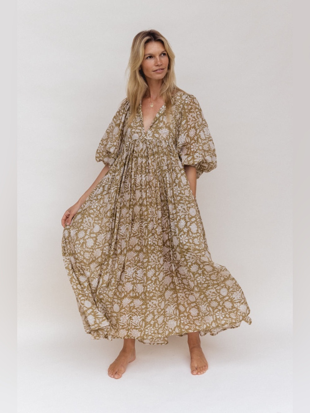 Daughters of India Kyra maxi dress olive size small